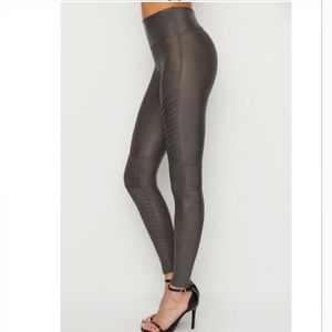 Spanx Faux Leather Metallic Gunmetal Moto Leggings Womens Size M